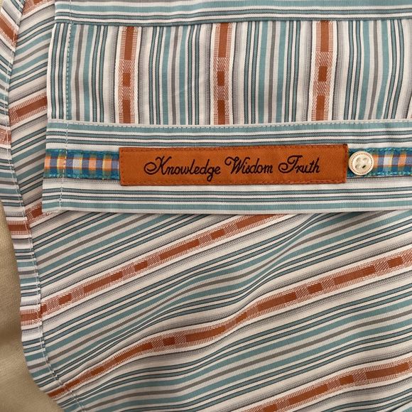 Robert Graham Contrast Flip Cuff Teal Orange Blue Striped Floral Embroidered L - Picture 4 of 7